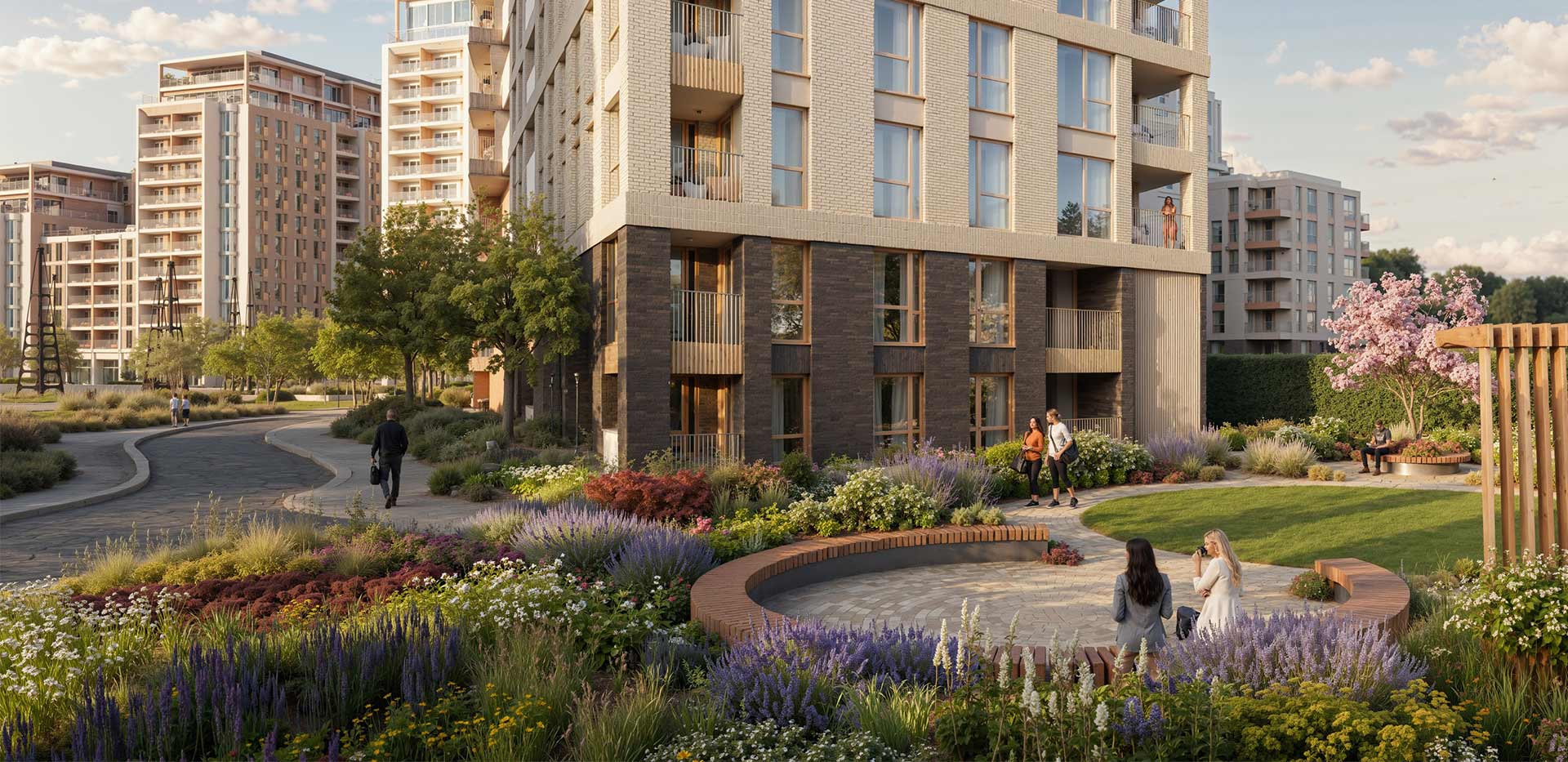 Landscaped gardens at King's Road Park by Berkeley Group, Fulham